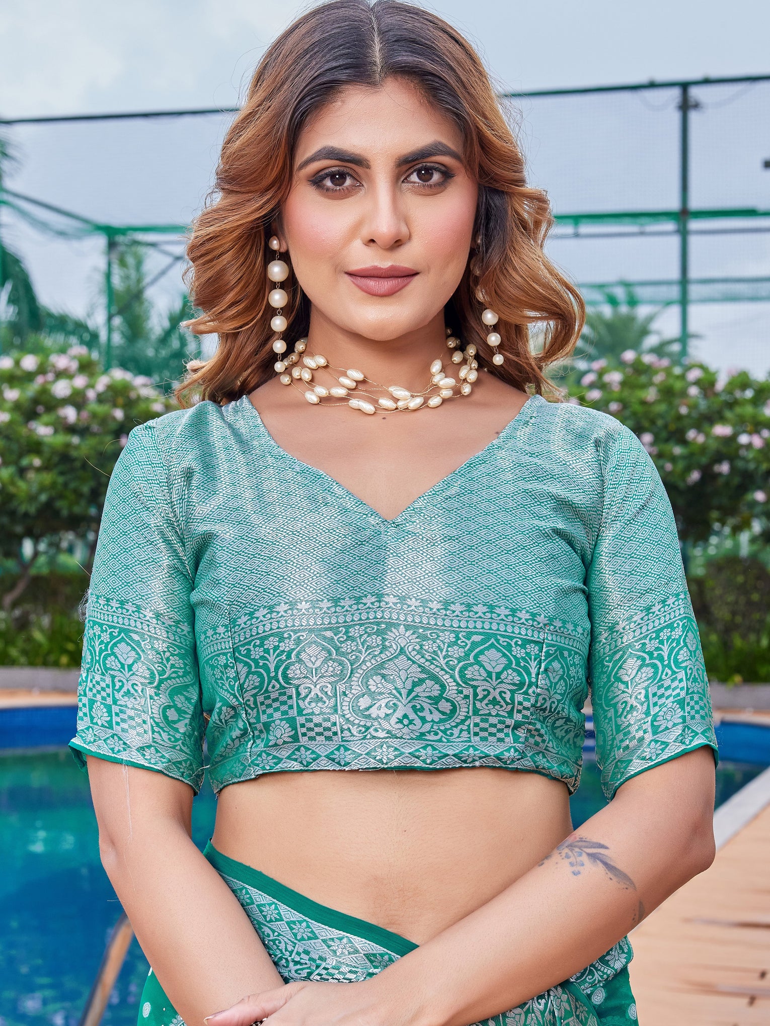 Green Georgette Saree MAJURA - View 8