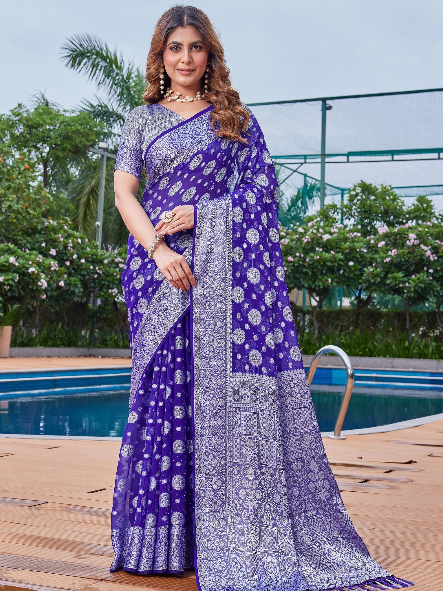 Purple Georgette Saree MAJURA - View 1