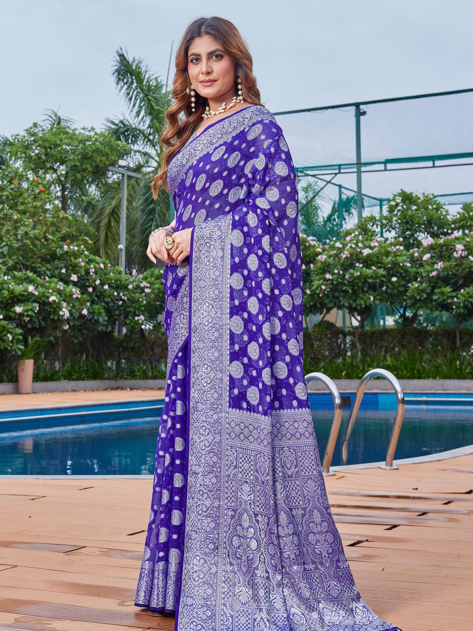 Purple Georgette Saree MAJURA - View 3