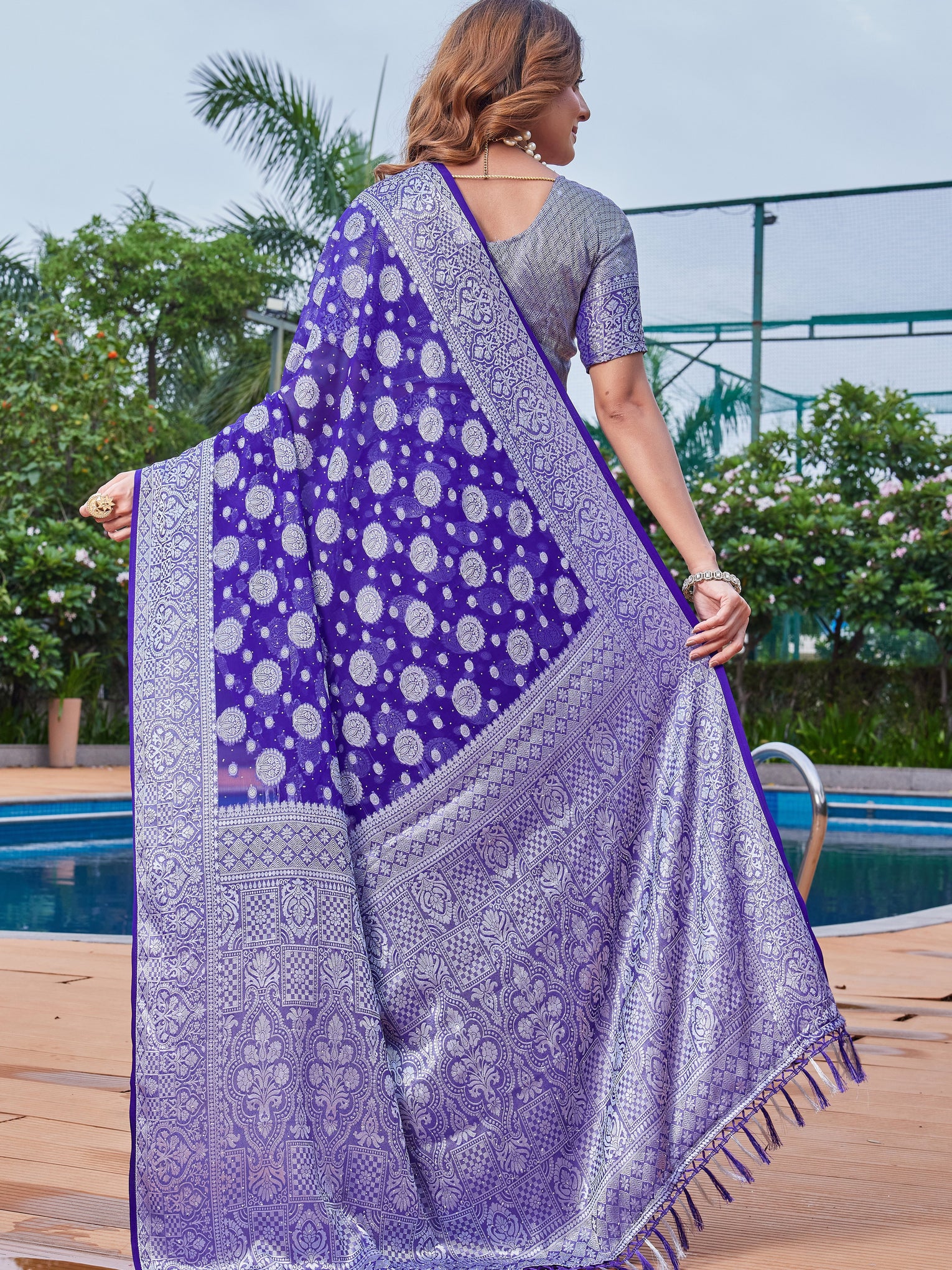 Purple Georgette Saree MAJURA - View 4