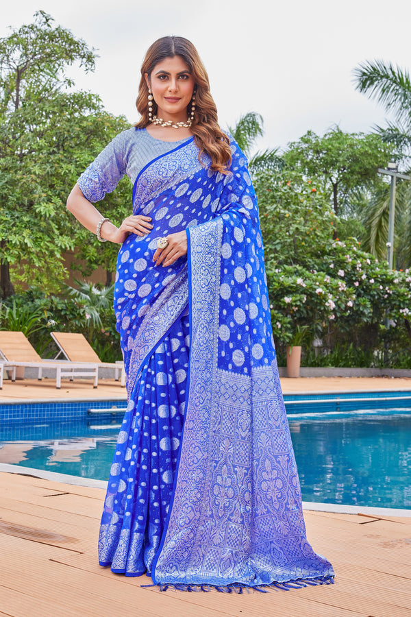 Royal Blue Georgette Saree MAJURA - View 1