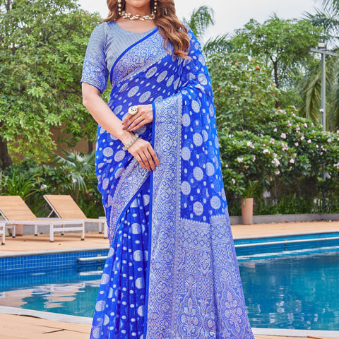 Royal Blue Georgette Saree MAJURA - View 2