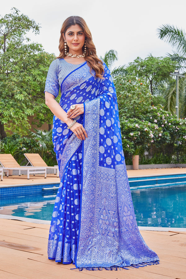 Royal Blue Georgette Saree MAJURA - View 2