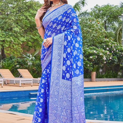 Royal Blue Georgette Saree MAJURA - View 3