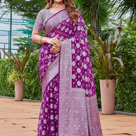 Wine Georgette Saree MAJURA - View 1