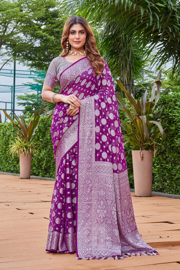 Wine Georgette Saree MAJURA - View 1