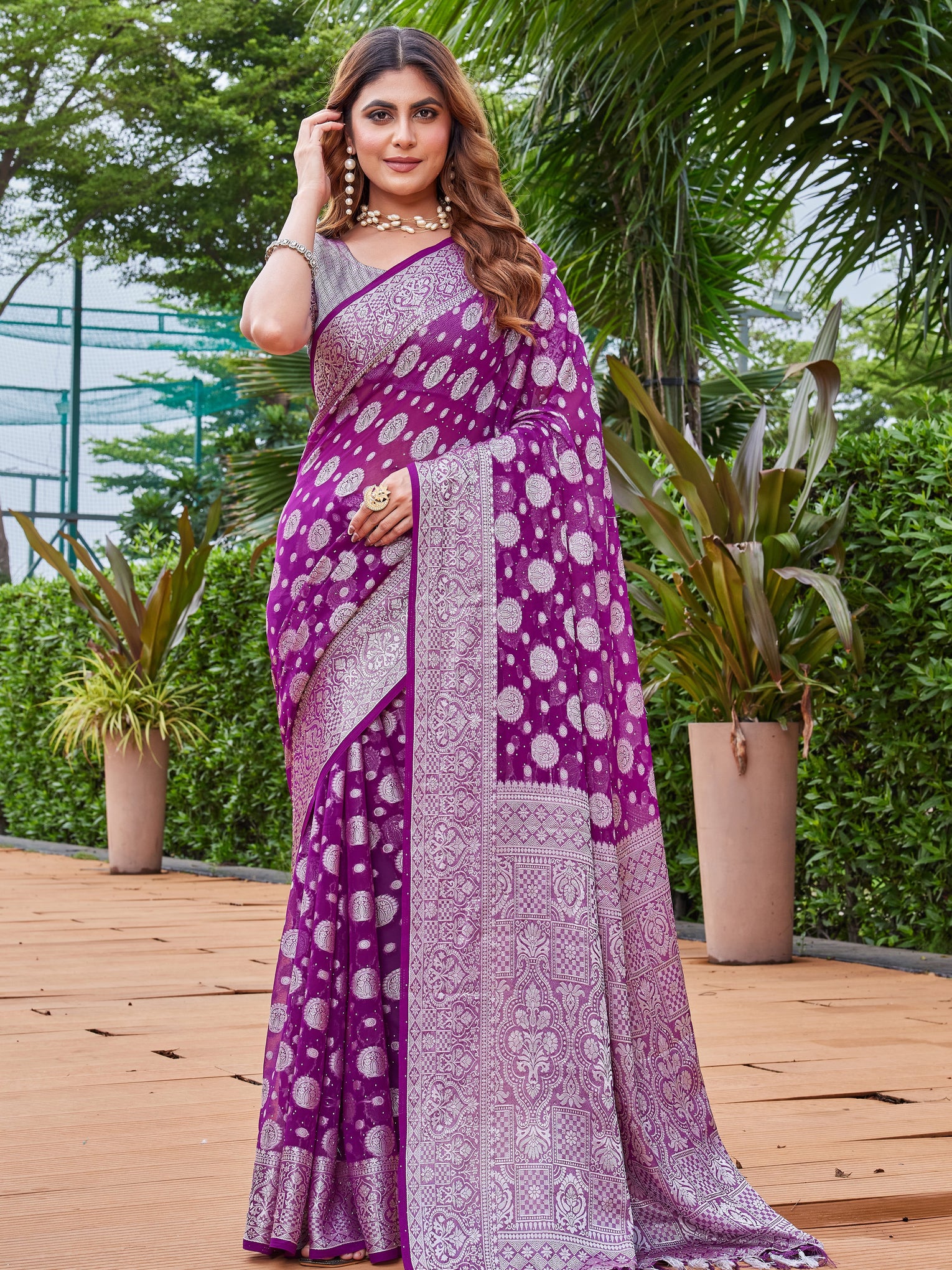Wine Georgette Saree MAJURA - View 2