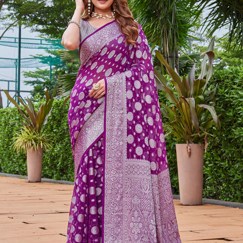 Wine Georgette Saree MAJURA - View 2
