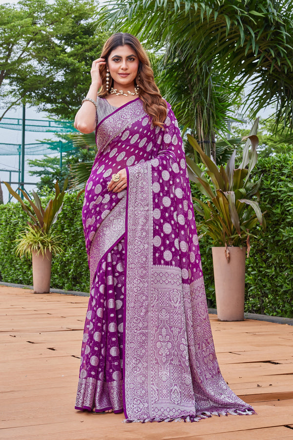Wine Georgette Saree MAJURA - View 2