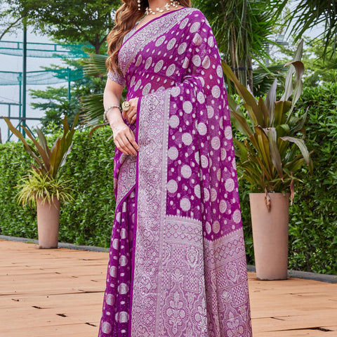 Wine Georgette Saree MAJURA - View 3