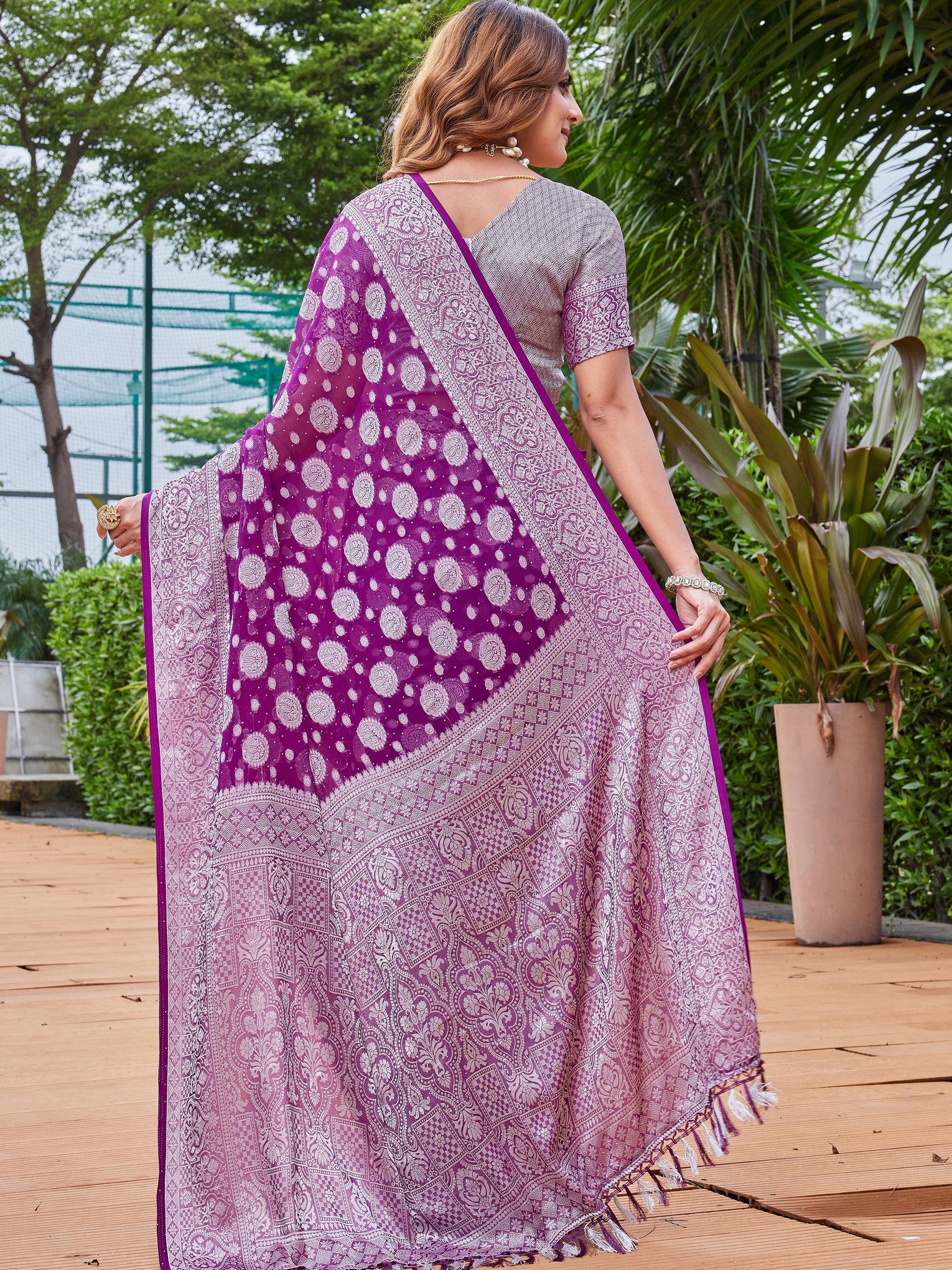 Wine Georgette Saree MAJURA - View 4