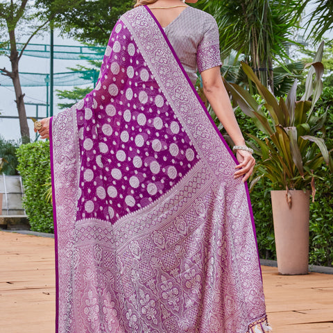 Wine Georgette Saree MAJURA - View 4