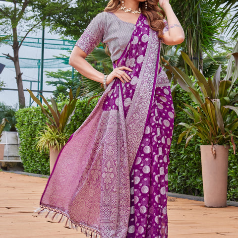 Wine Georgette Saree MAJURA - View 6