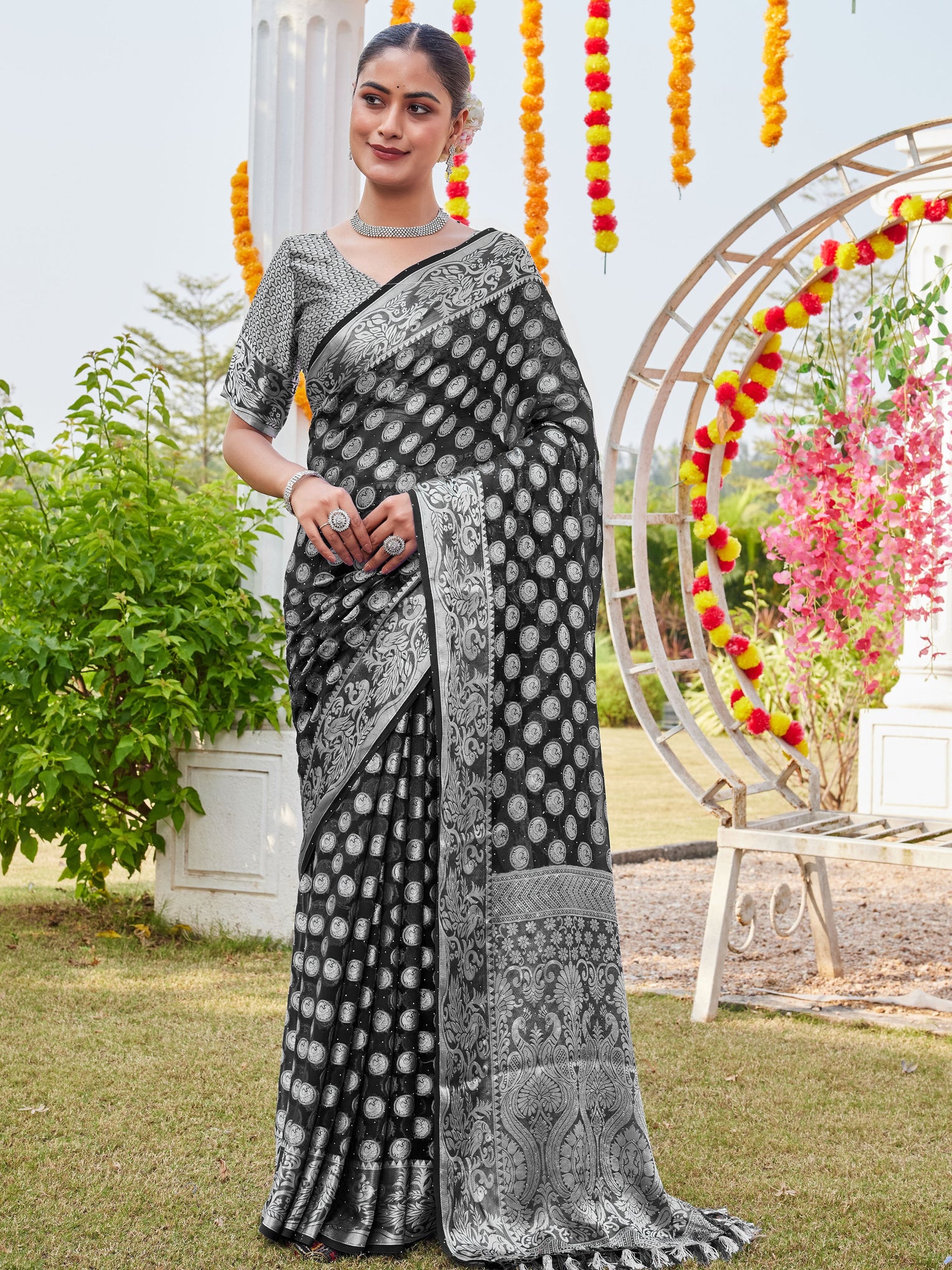 Black Georgette Saree MANISH - View 2