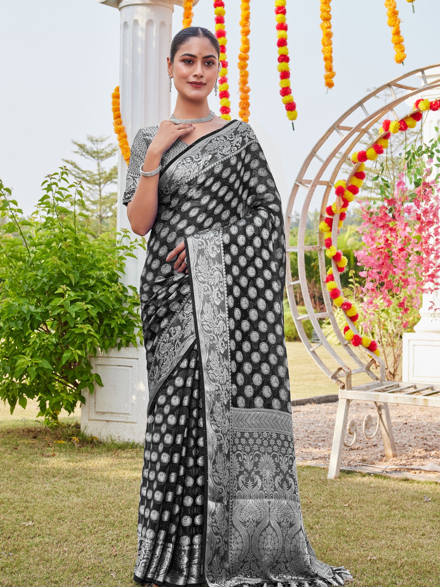 Black Georgette Saree MANISH - View 3