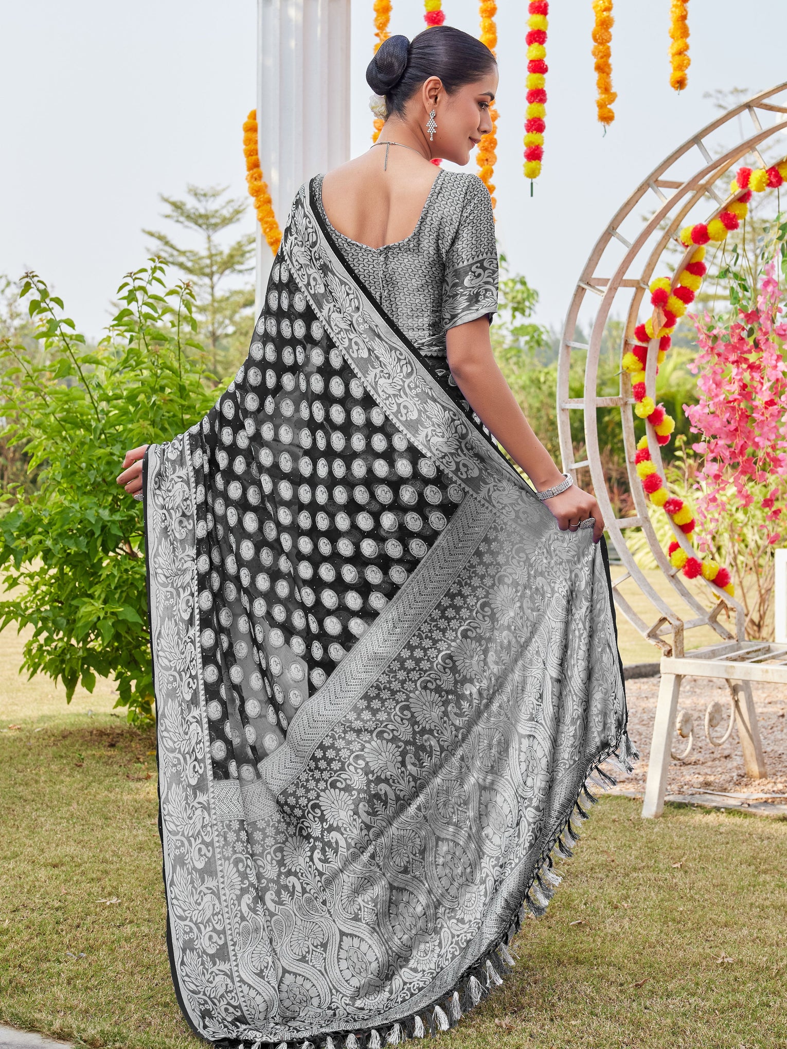 Black Georgette Saree MANISH - View 4