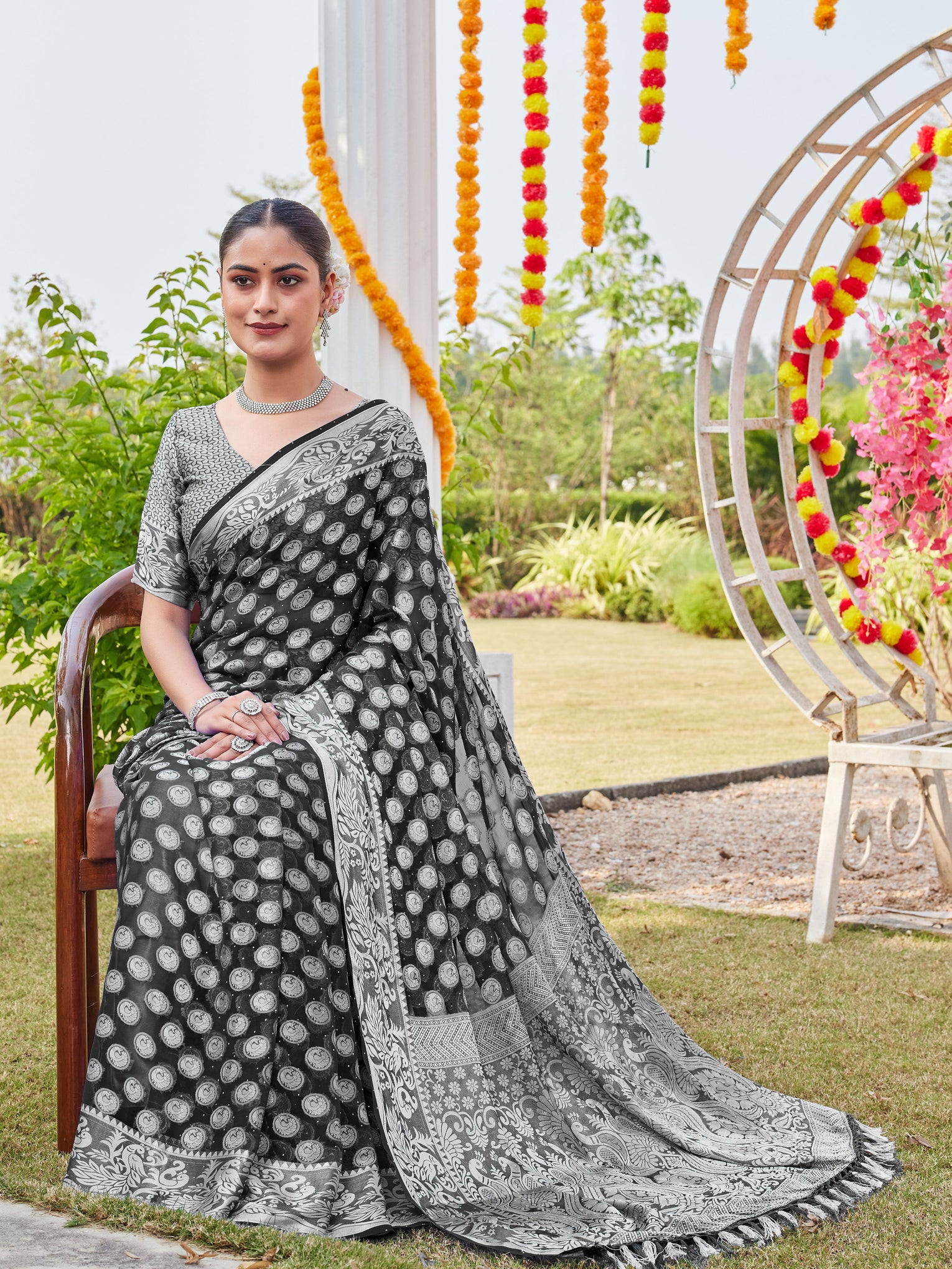 Black Georgette Saree MANISH - View 5