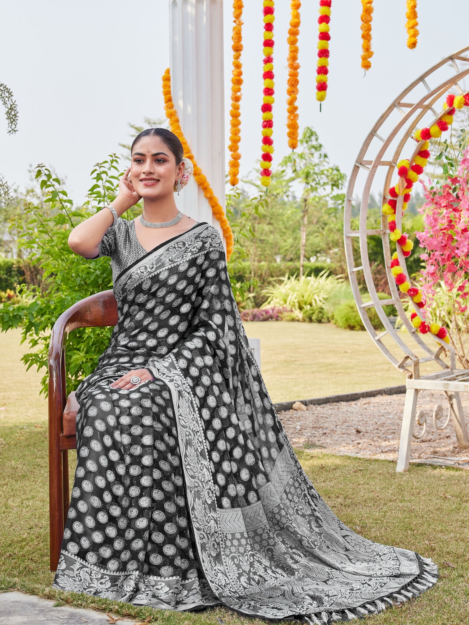 Black Georgette Saree MANISH - View 6