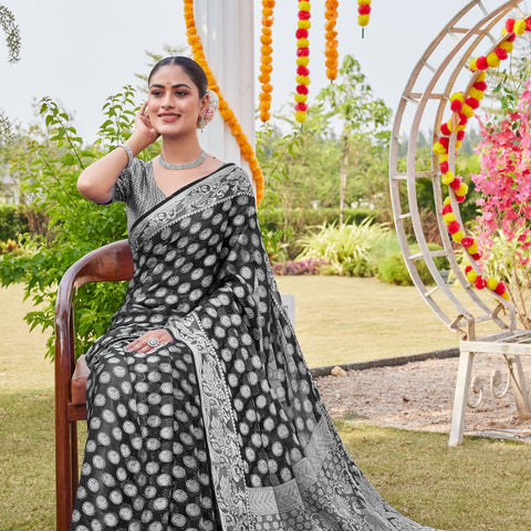 Black Georgette Saree MANISH - View 6