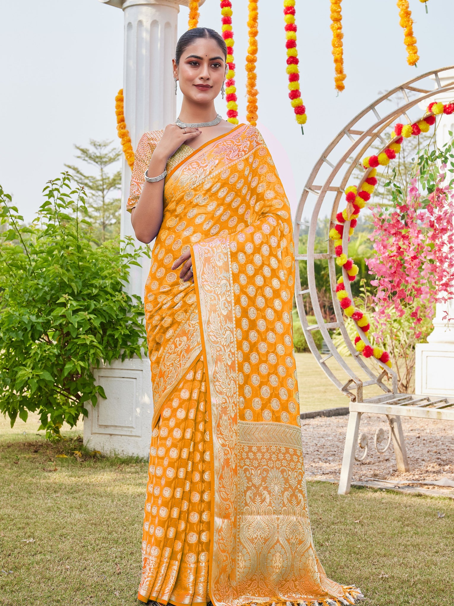 Gold Georgette Saree MANISH - View 1