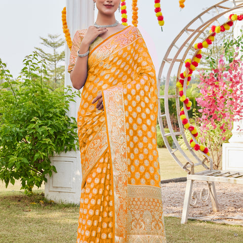 Gold Georgette Saree MANISH - View 1