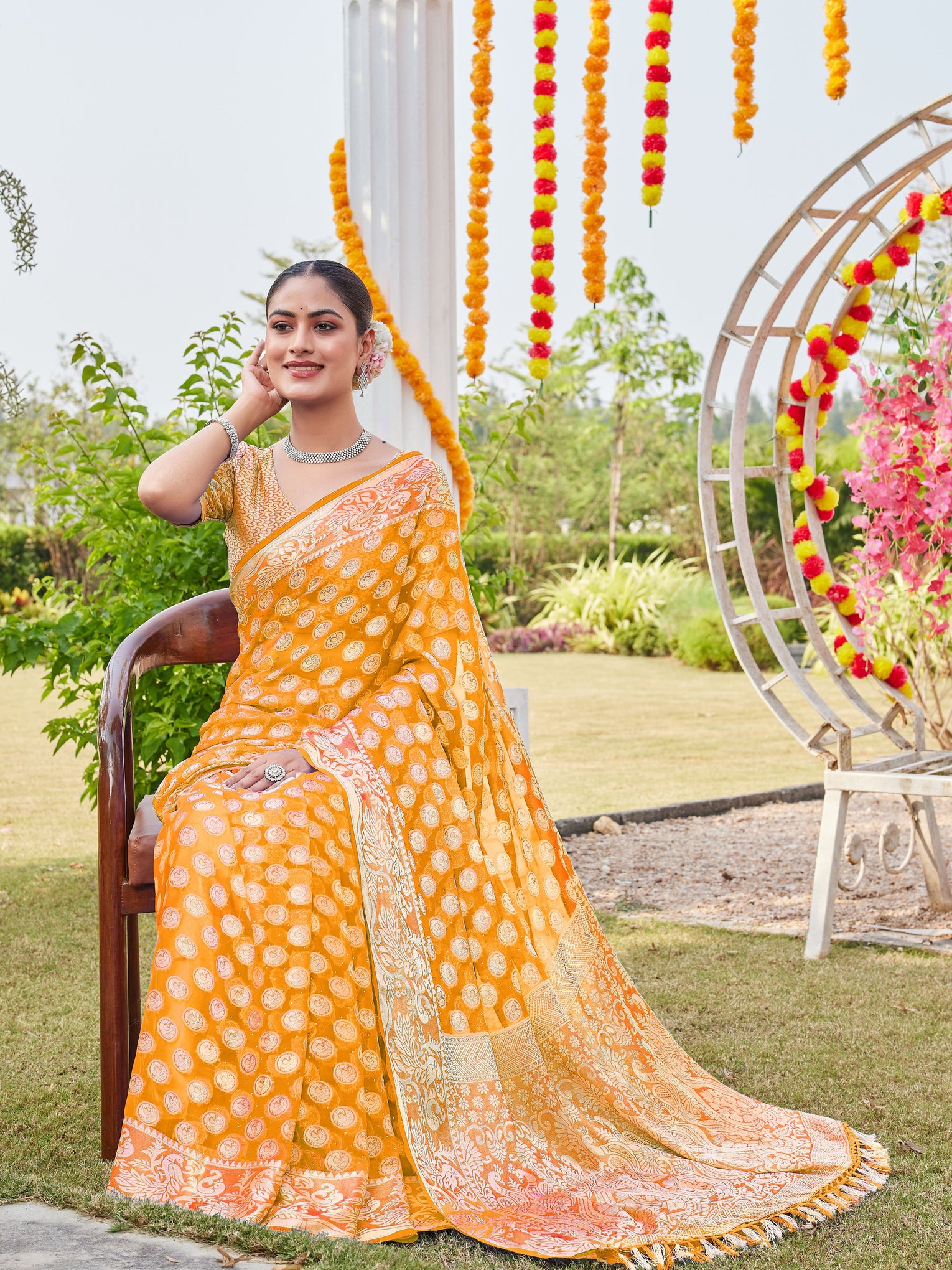 Gold Georgette Saree MANISH - View 2