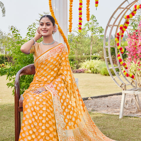 Gold Georgette Saree MANISH - View 2