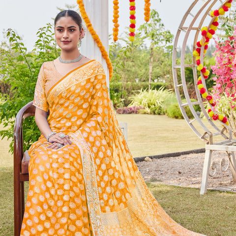 Gold Georgette Saree MANISH - View 3