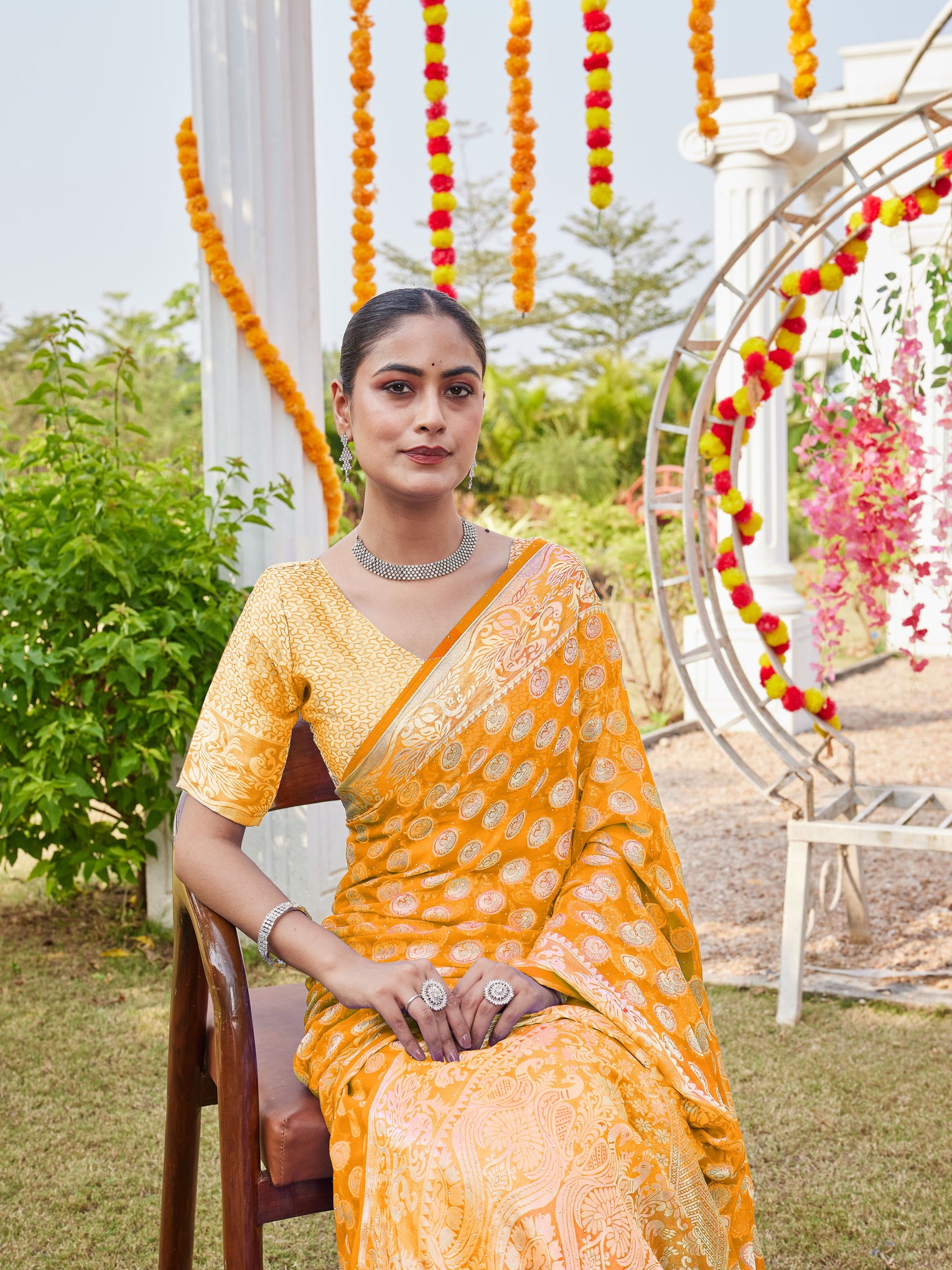Gold Georgette Saree MANISH - View 4