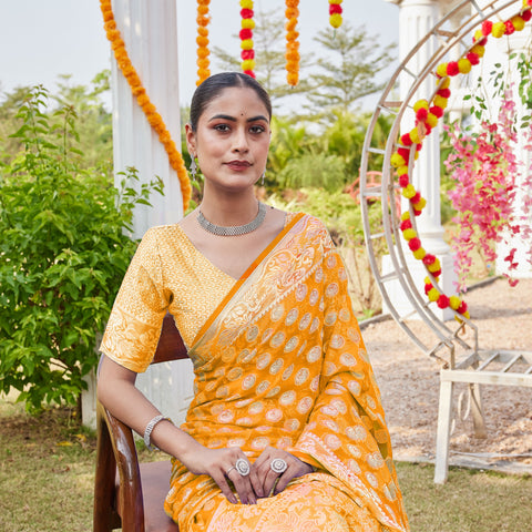 Gold Georgette Saree MANISH - View 4