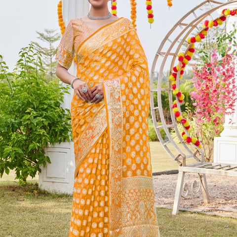Gold Georgette Saree MANISH - View 5