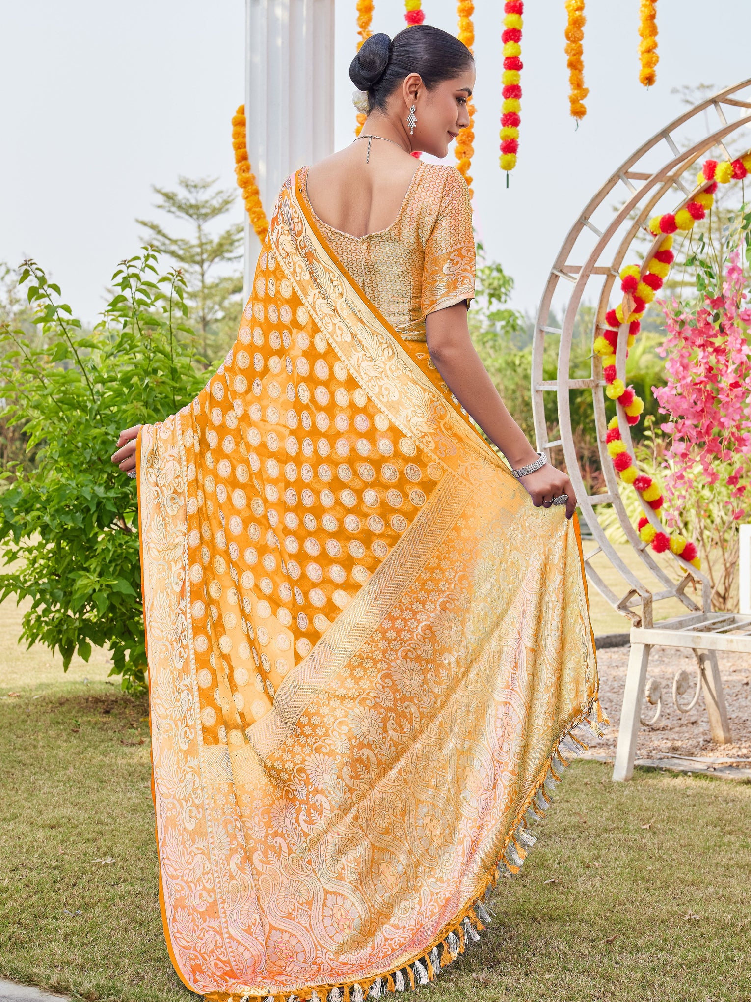 Gold Georgette Saree MANISH - View 6