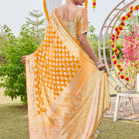 Gold Georgette Saree MANISH - View 6