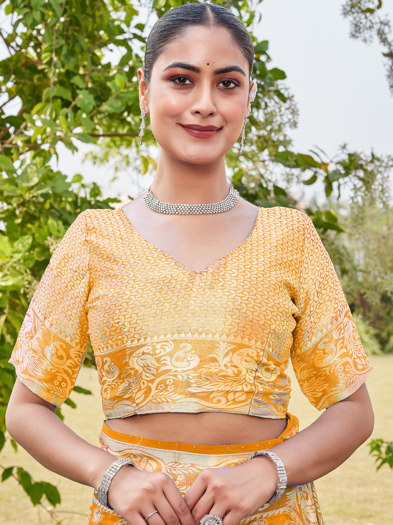 Gold Georgette Saree MANISH - View 7