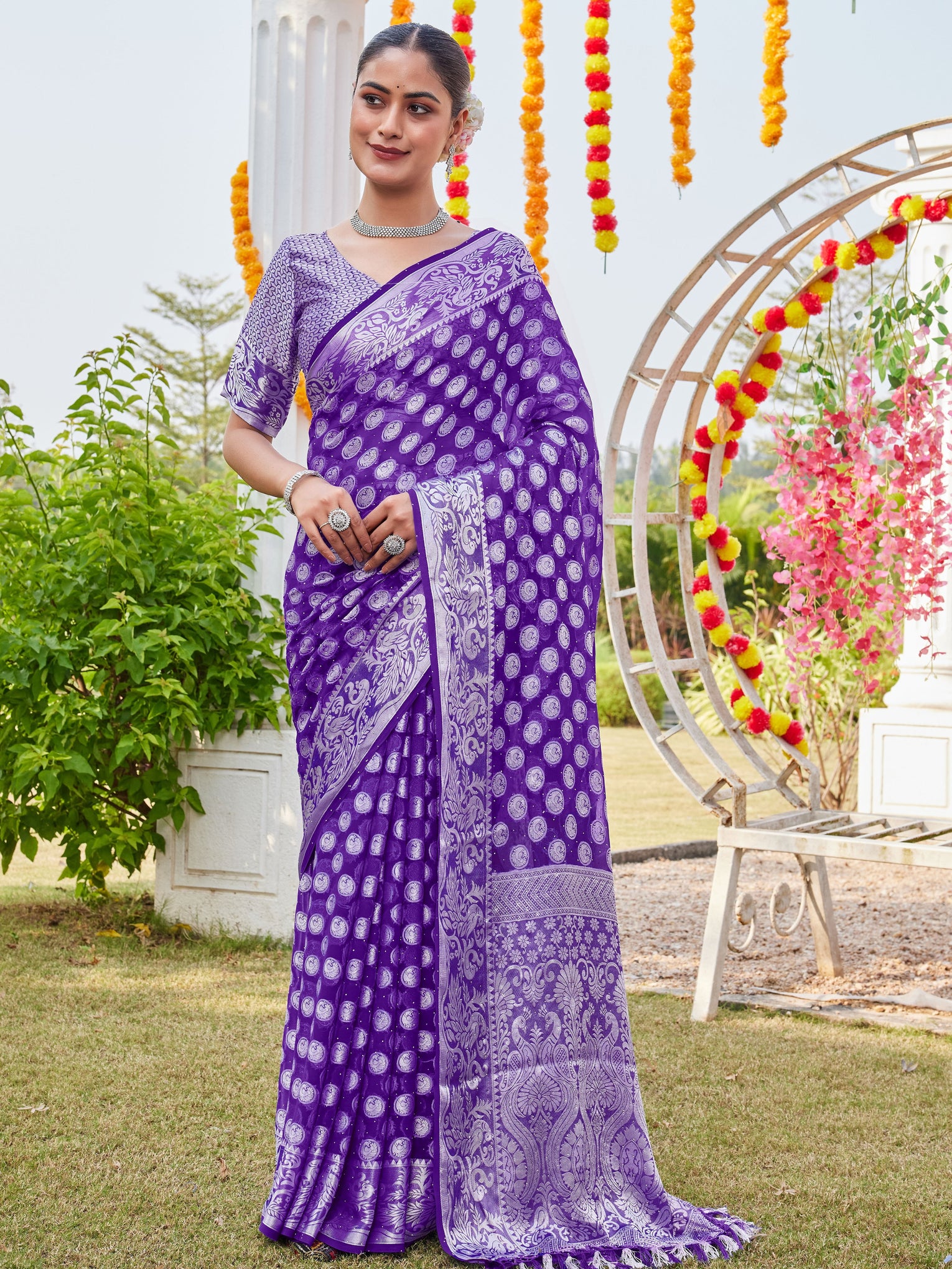 Purple Georgette Saree MANISH - View 1