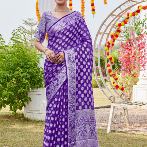 Purple Georgette Saree MANISH - View 1