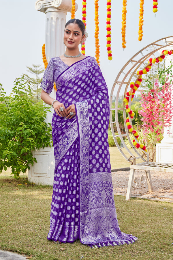 Purple Georgette Saree MANISH - View 1
