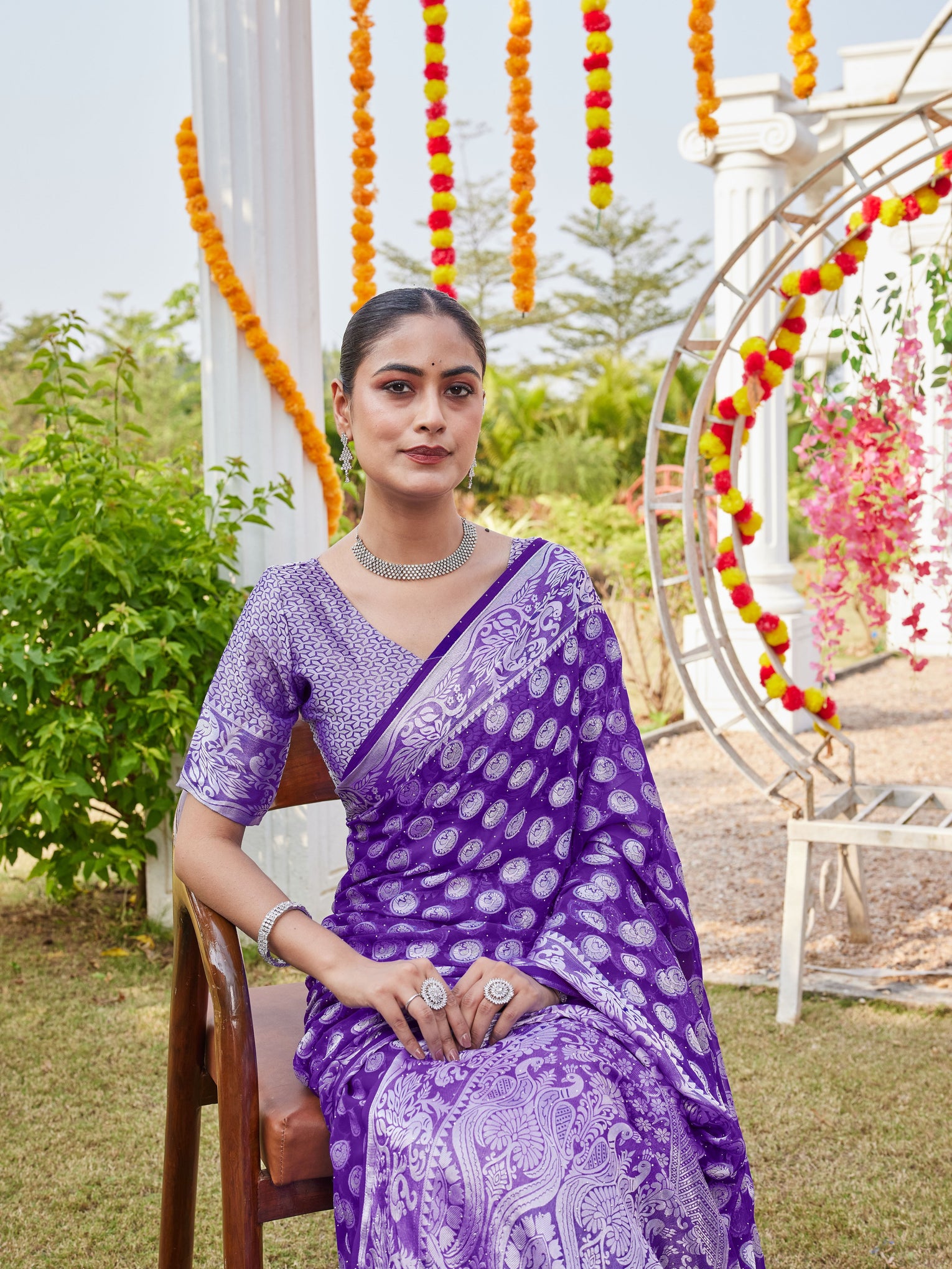 Purple Georgette Saree MANISH - View 2