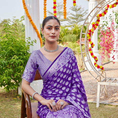 Purple Georgette Saree MANISH - View 2