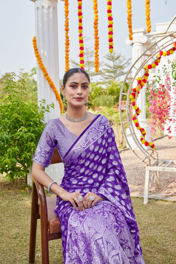 Purple Georgette Saree MANISH - View 2