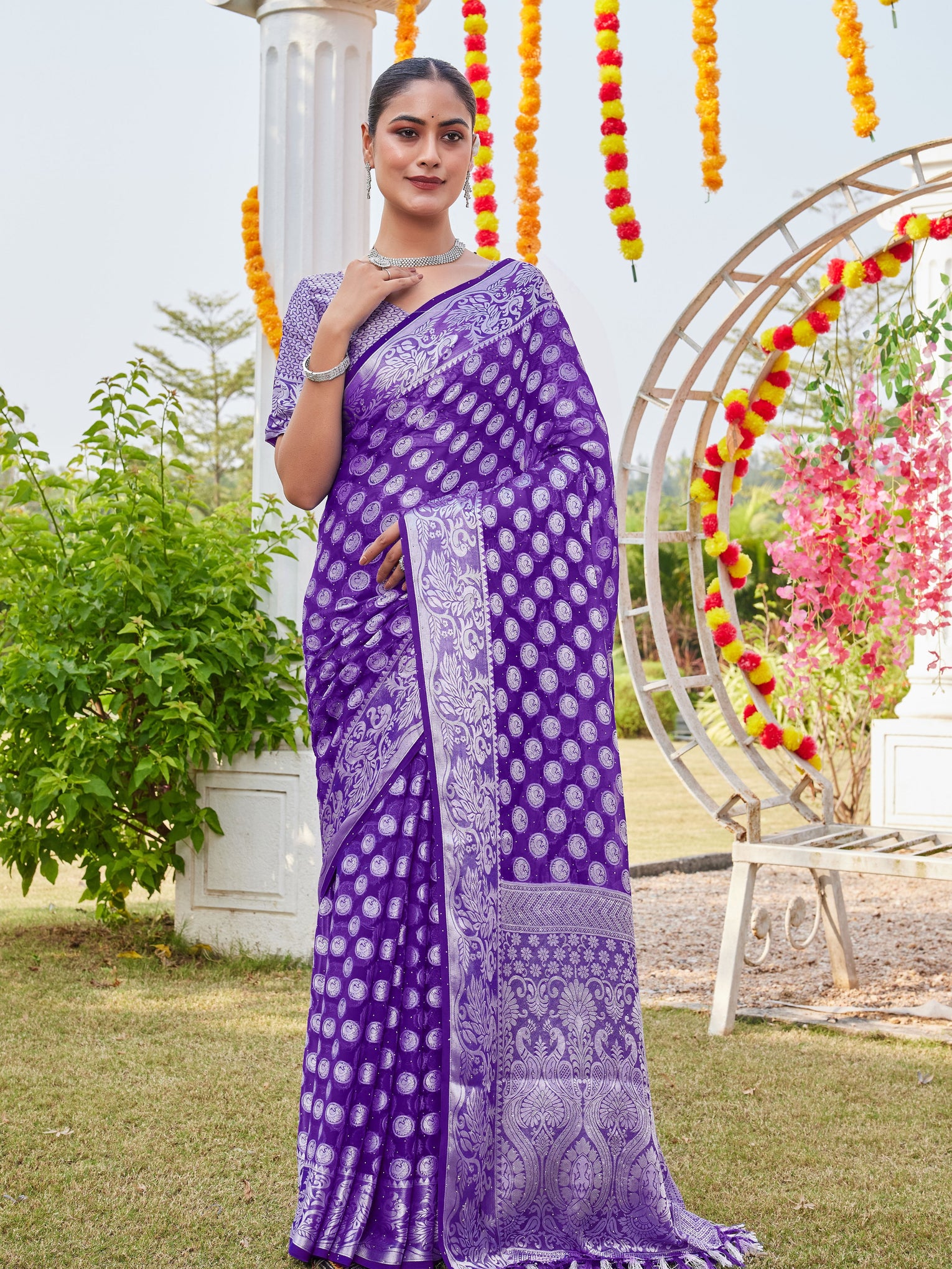 Purple Georgette Saree MANISH - View 3