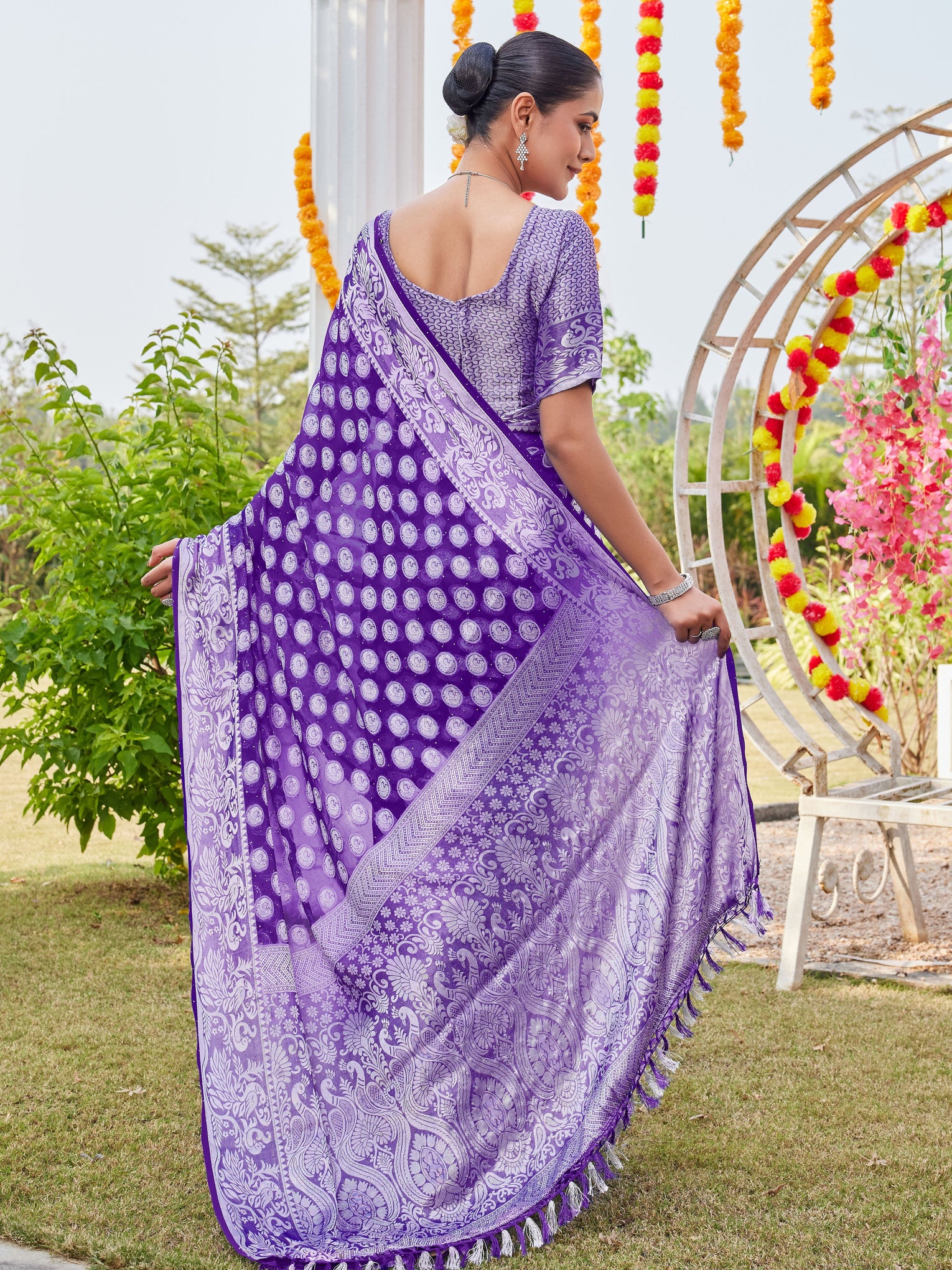 Purple Georgette Saree MANISH - View 4