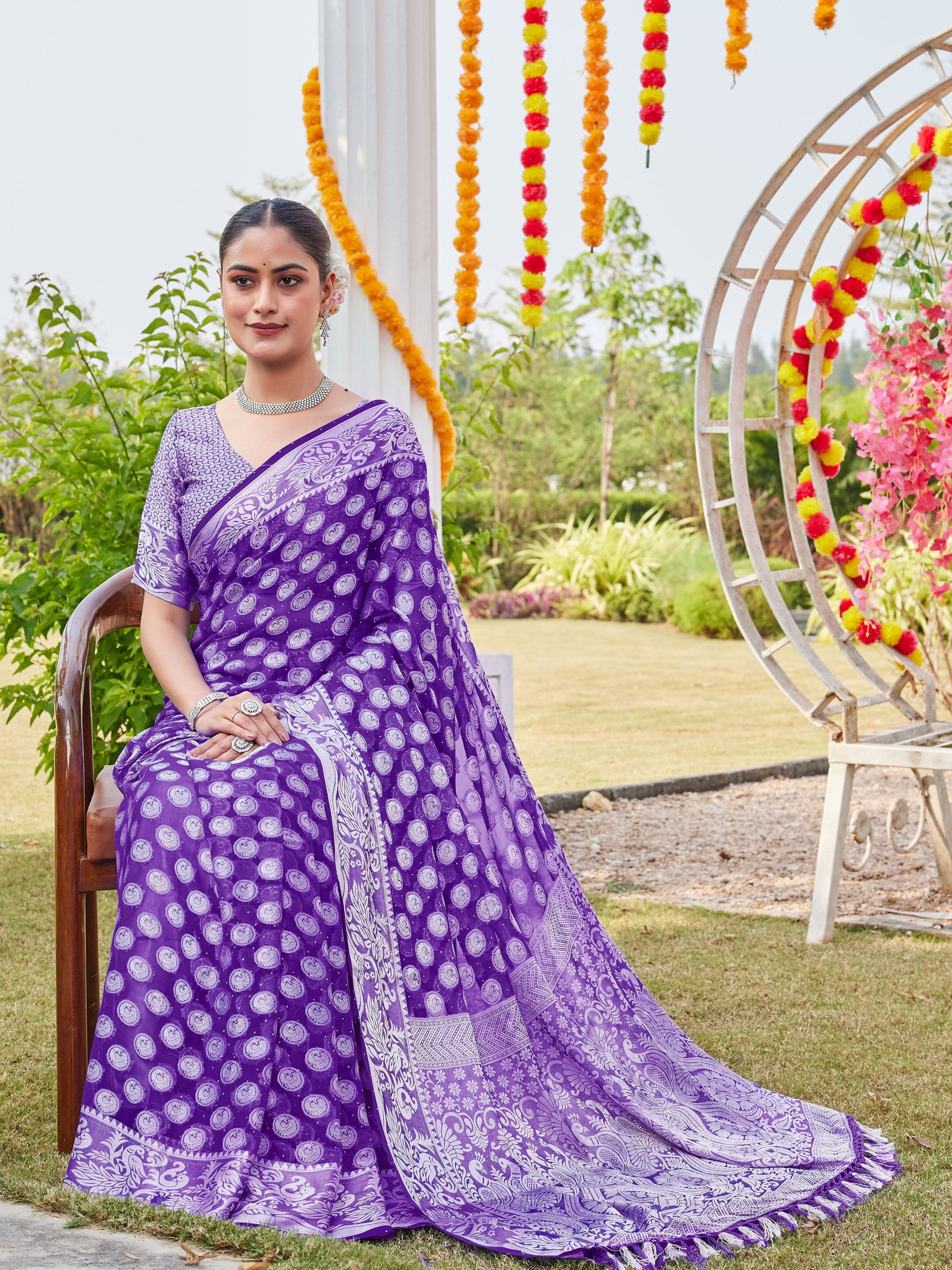 Purple Georgette Saree MANISH - View 5
