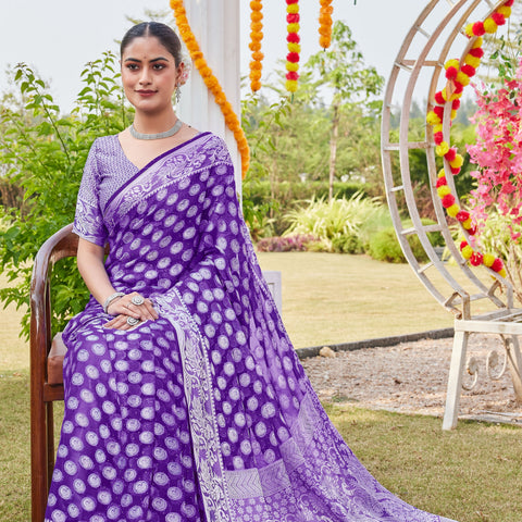 Purple Georgette Saree MANISH - View 5