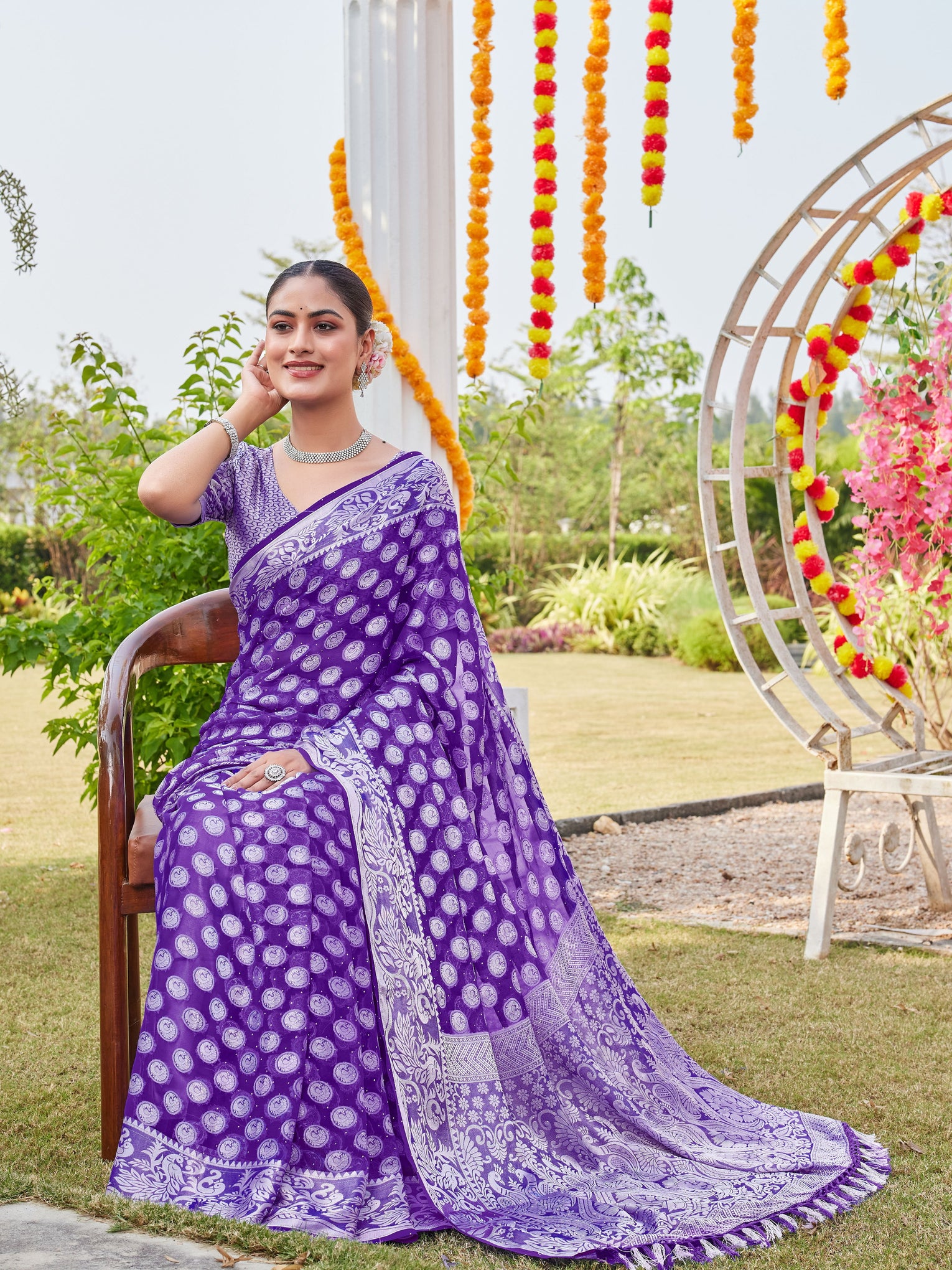 Purple Georgette Saree MANISH - View 6