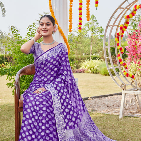 Purple Georgette Saree MANISH - View 6