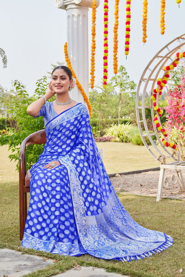 Royal Blue Georgette Saree MANISH - View 2
