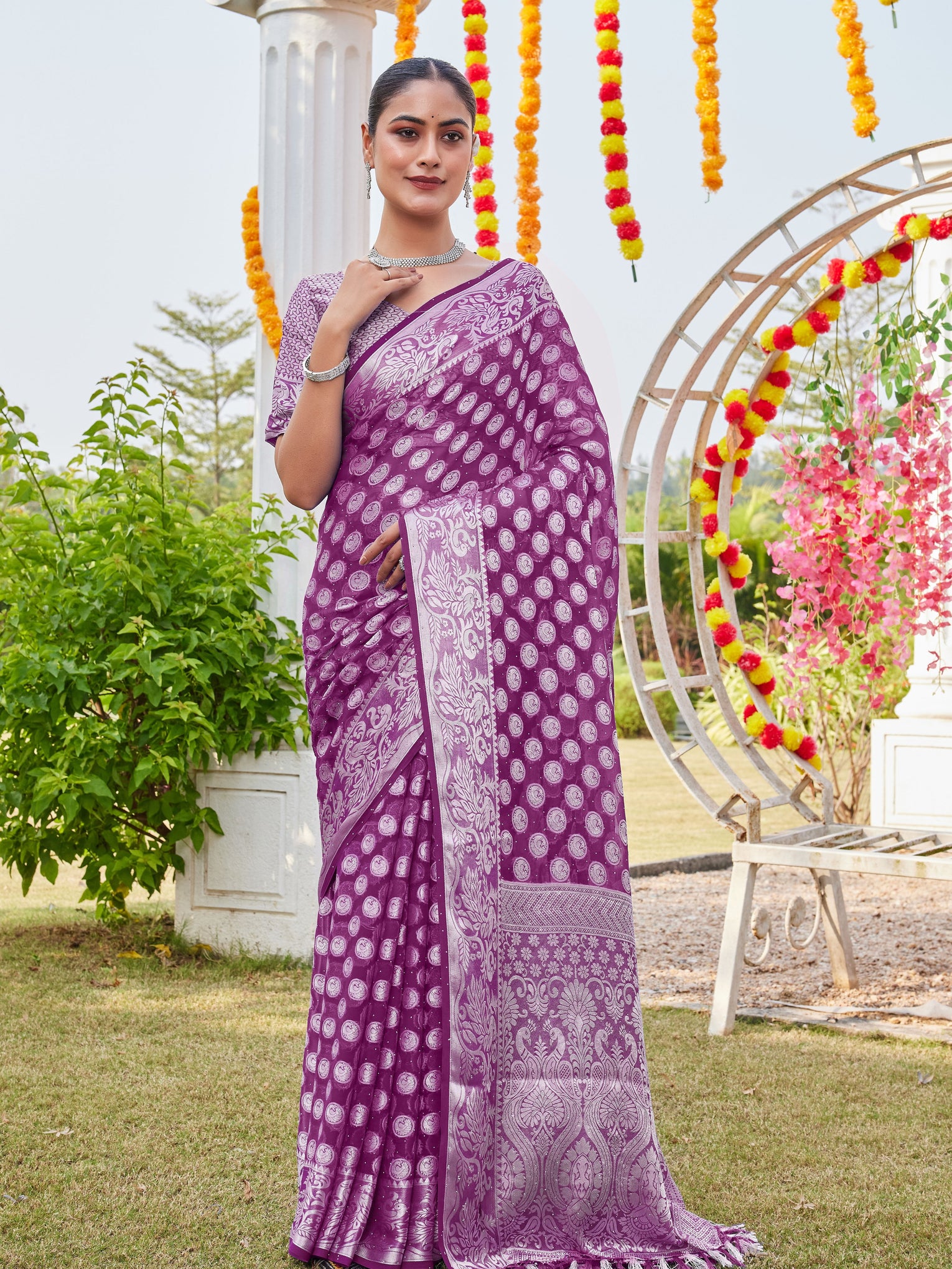 Wine Georgette Saree MANISH - View 2