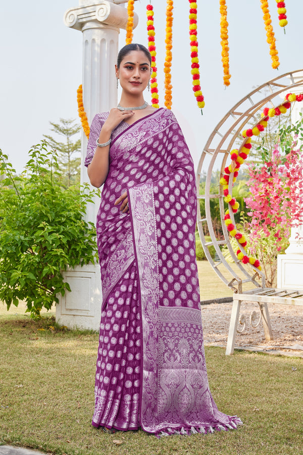 Wine Georgette Saree MANISH - View 2