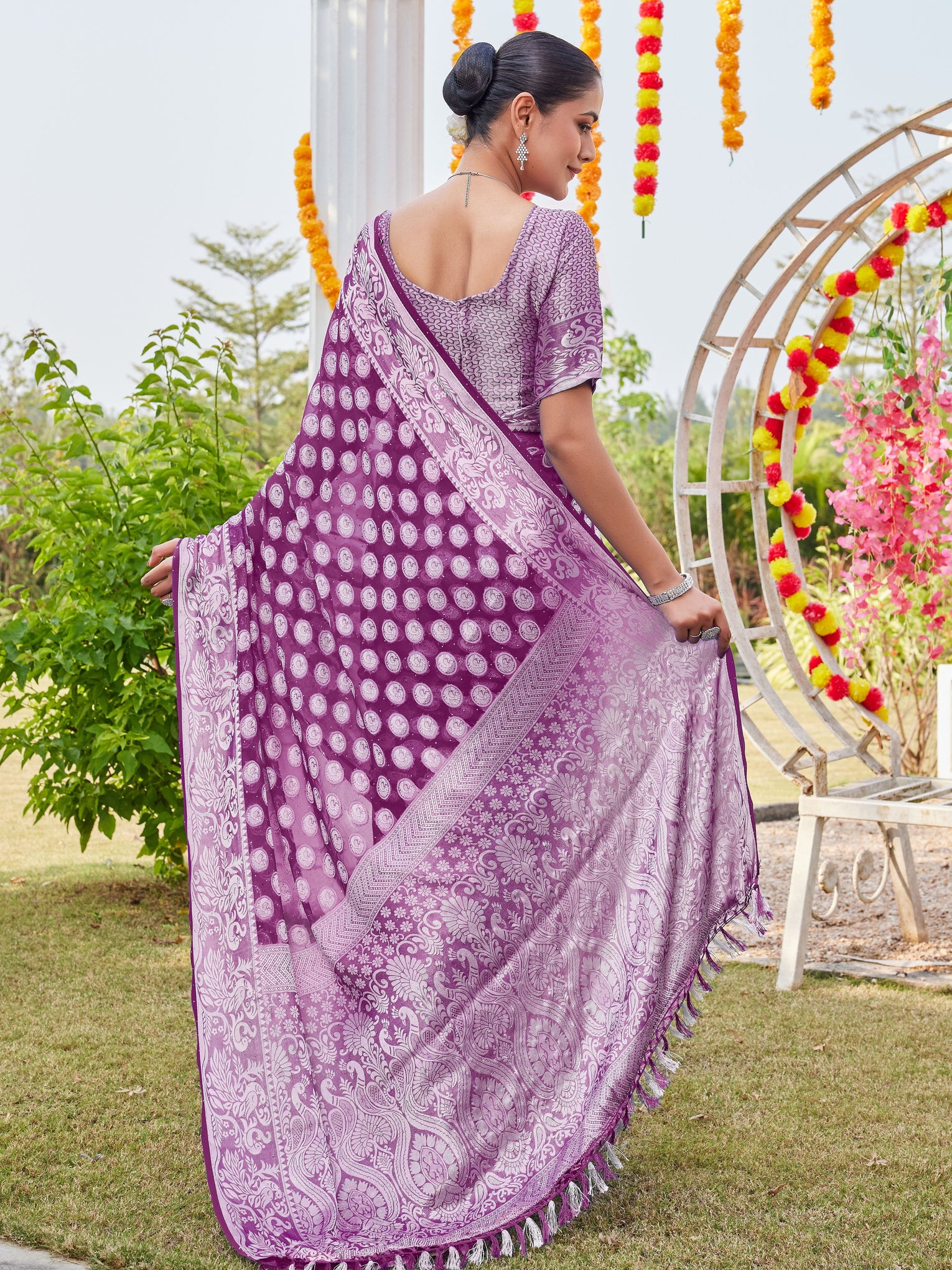 Wine Georgette Saree MANISH - View 3